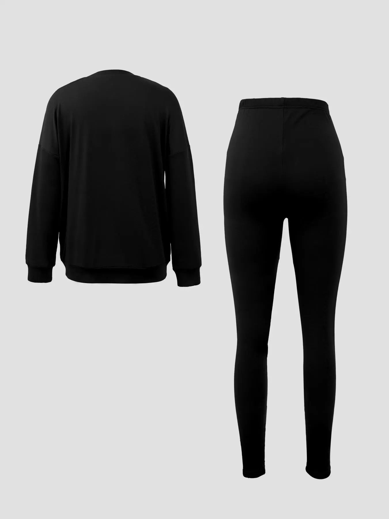 Drop Shoulder Sweatshirt &amp; Elastic Waist Pants Set