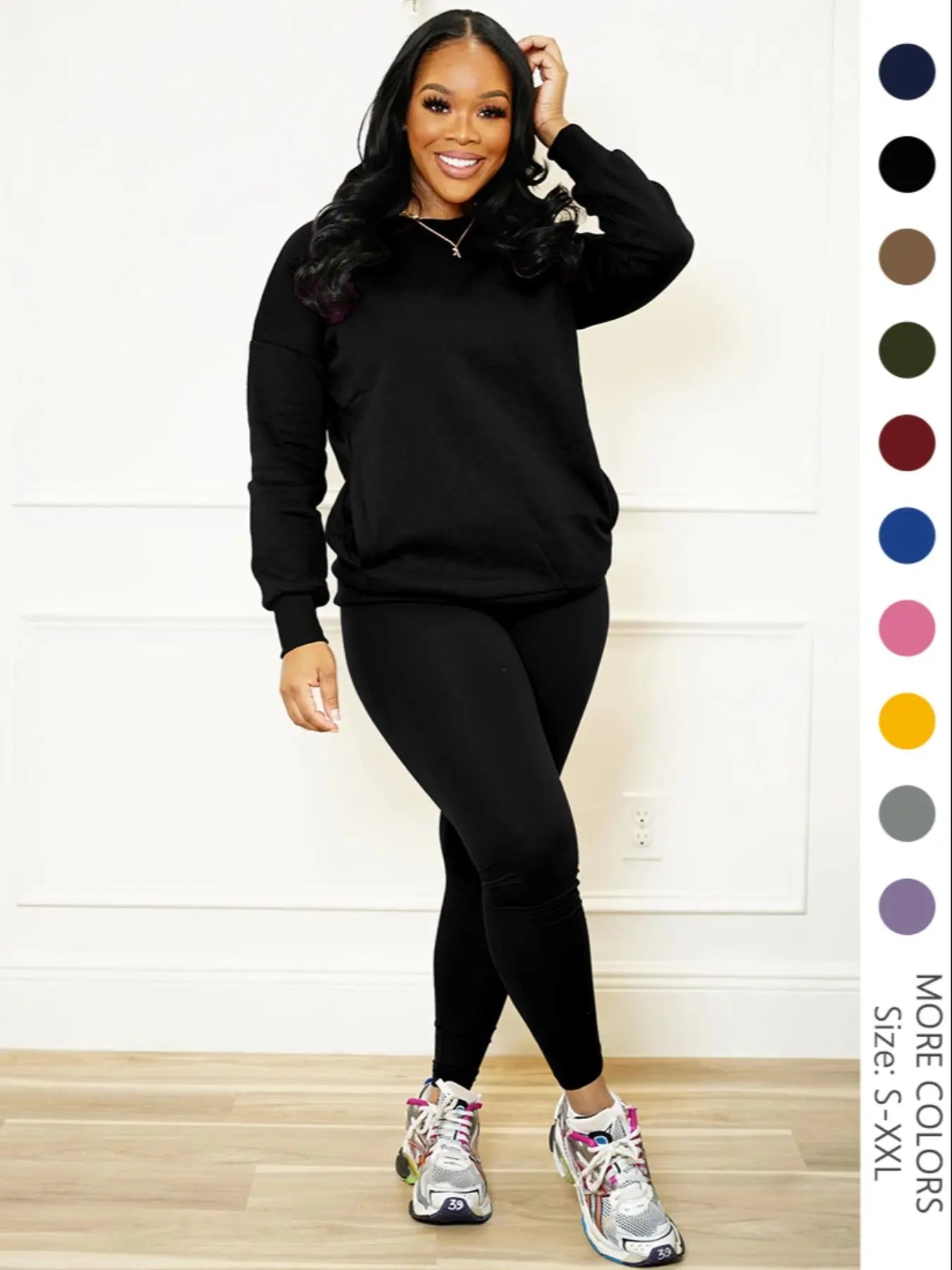 Drop Shoulder Sweatshirt &amp; Elastic Waist Pants Set