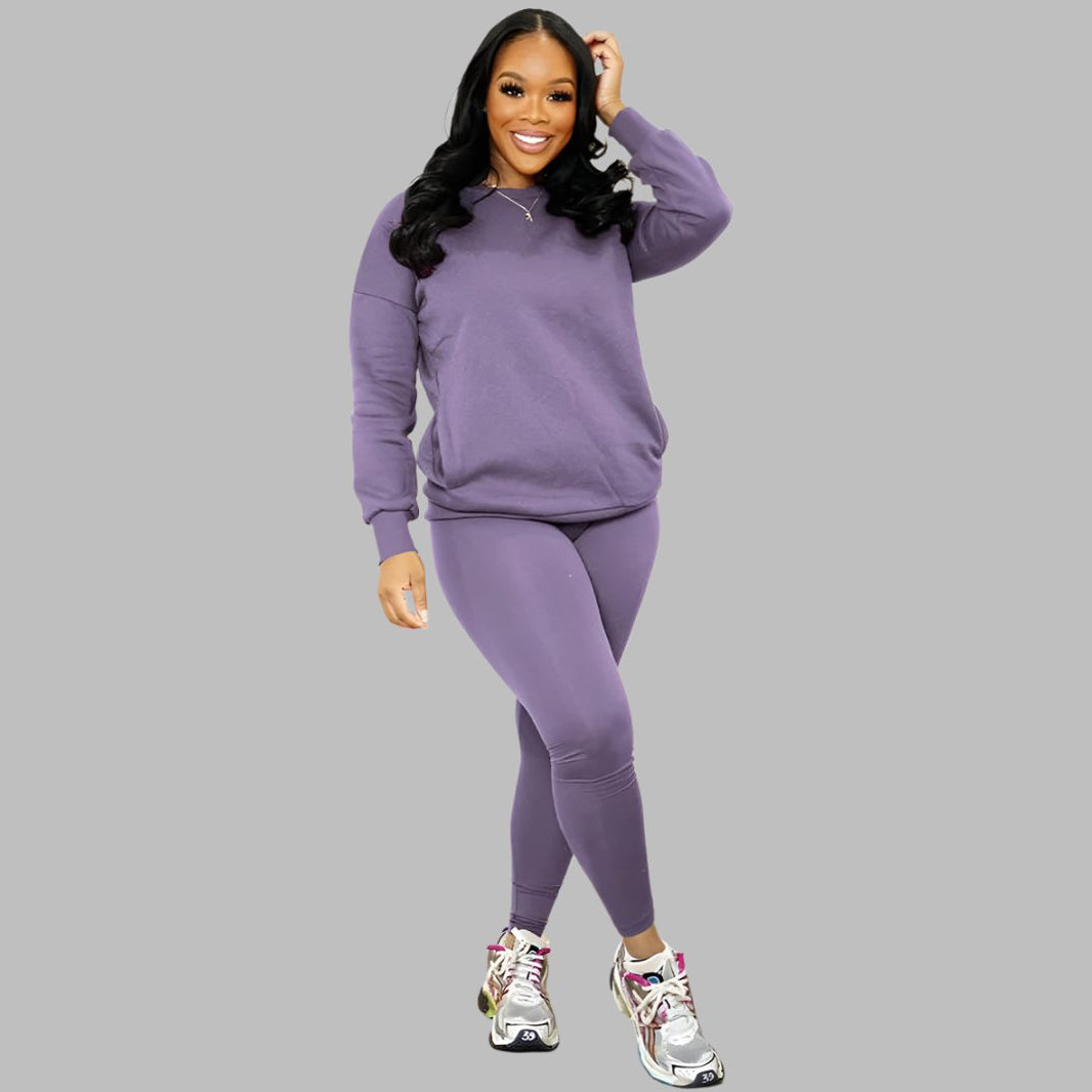 Drop Shoulder Sweatshirt &amp; Elastic Waist Pants Set