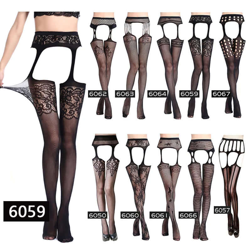 Women’s Black Fishnet Stockings with Garter Belt