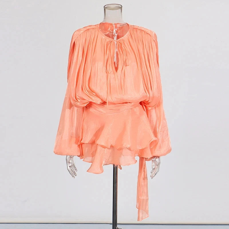 Elegant Splice Lace-Up Dress