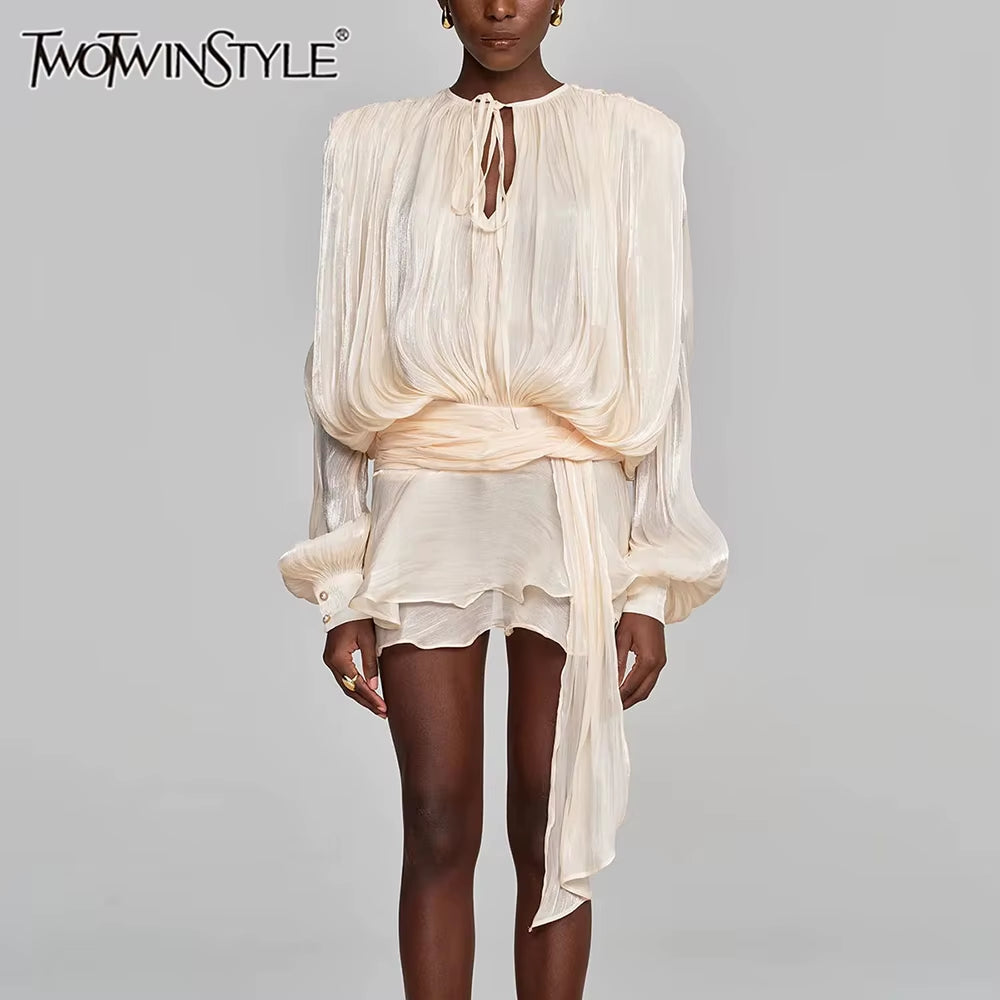 Elegant Splice Lace-Up Dress