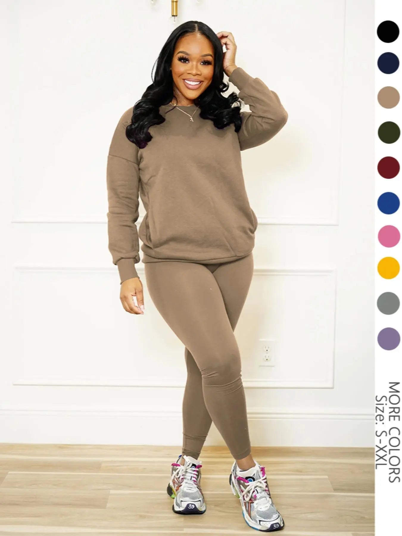 Drop Shoulder Sweatshirt &amp; Elastic Waist Pants Set
