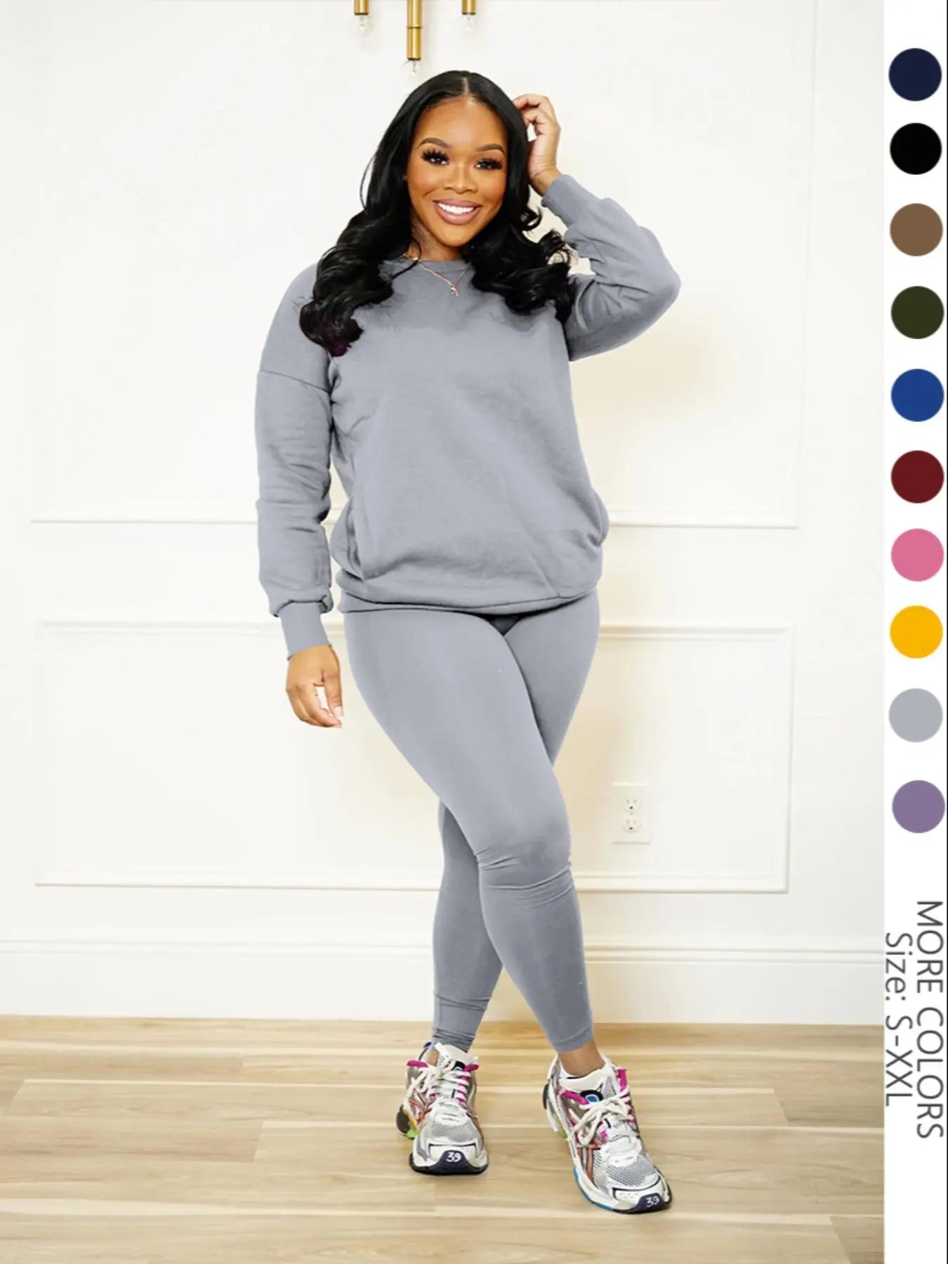 Drop Shoulder Sweatshirt &amp; Elastic Waist Pants Set