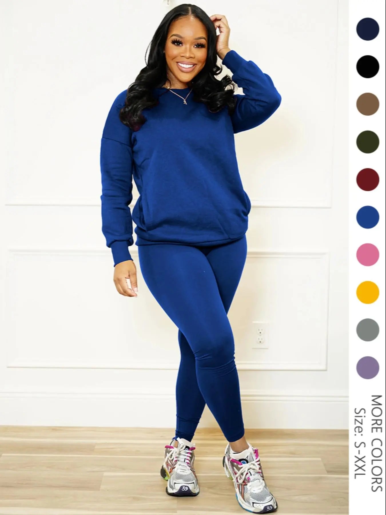 Drop Shoulder Sweatshirt &amp; Elastic Waist Pants Set