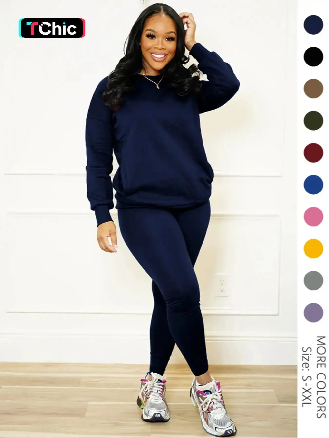 Drop Shoulder Sweatshirt &amp; Elastic Waist Pants Set
