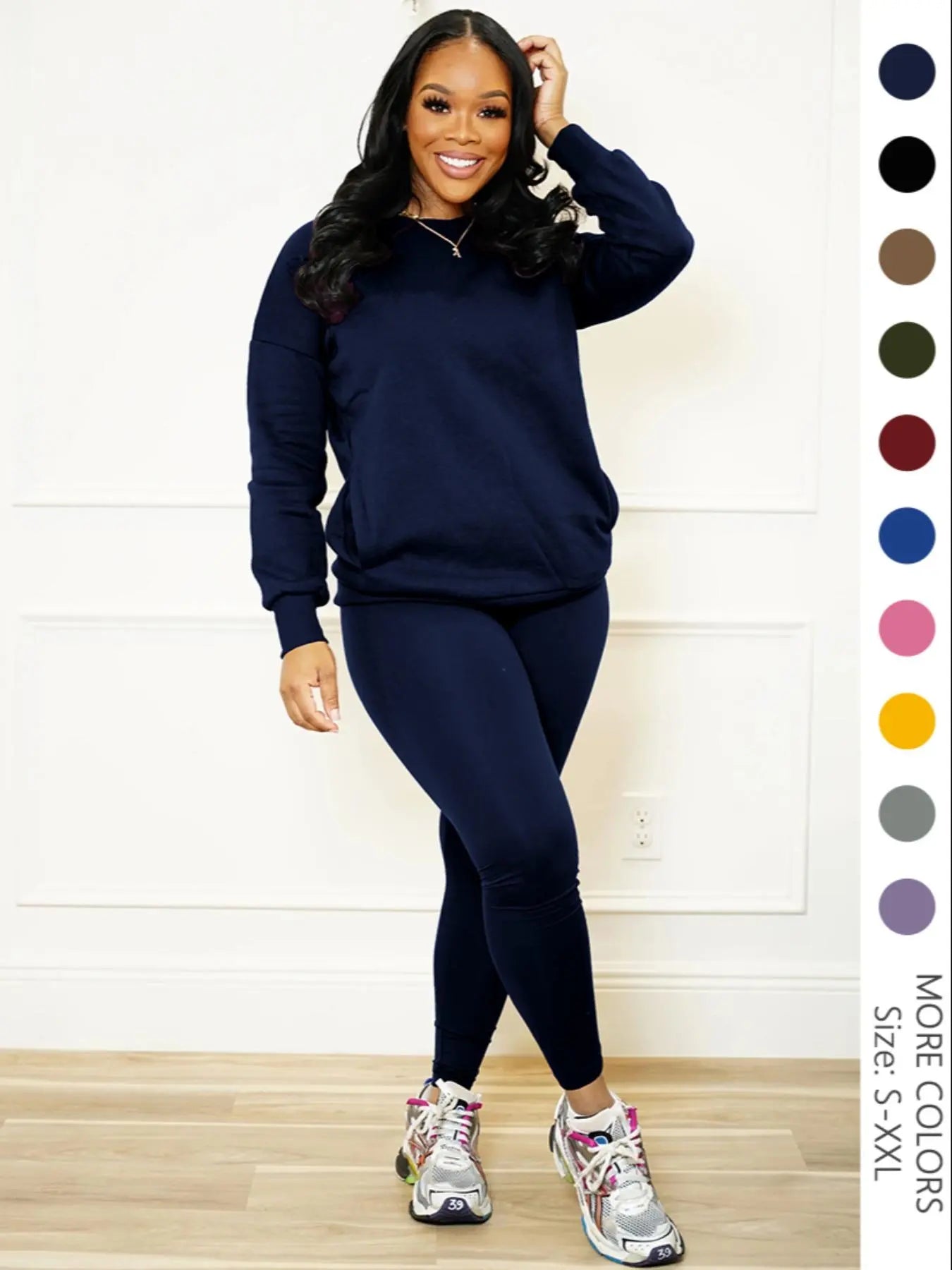 Drop Shoulder Sweatshirt &amp; Elastic Waist Pants Set