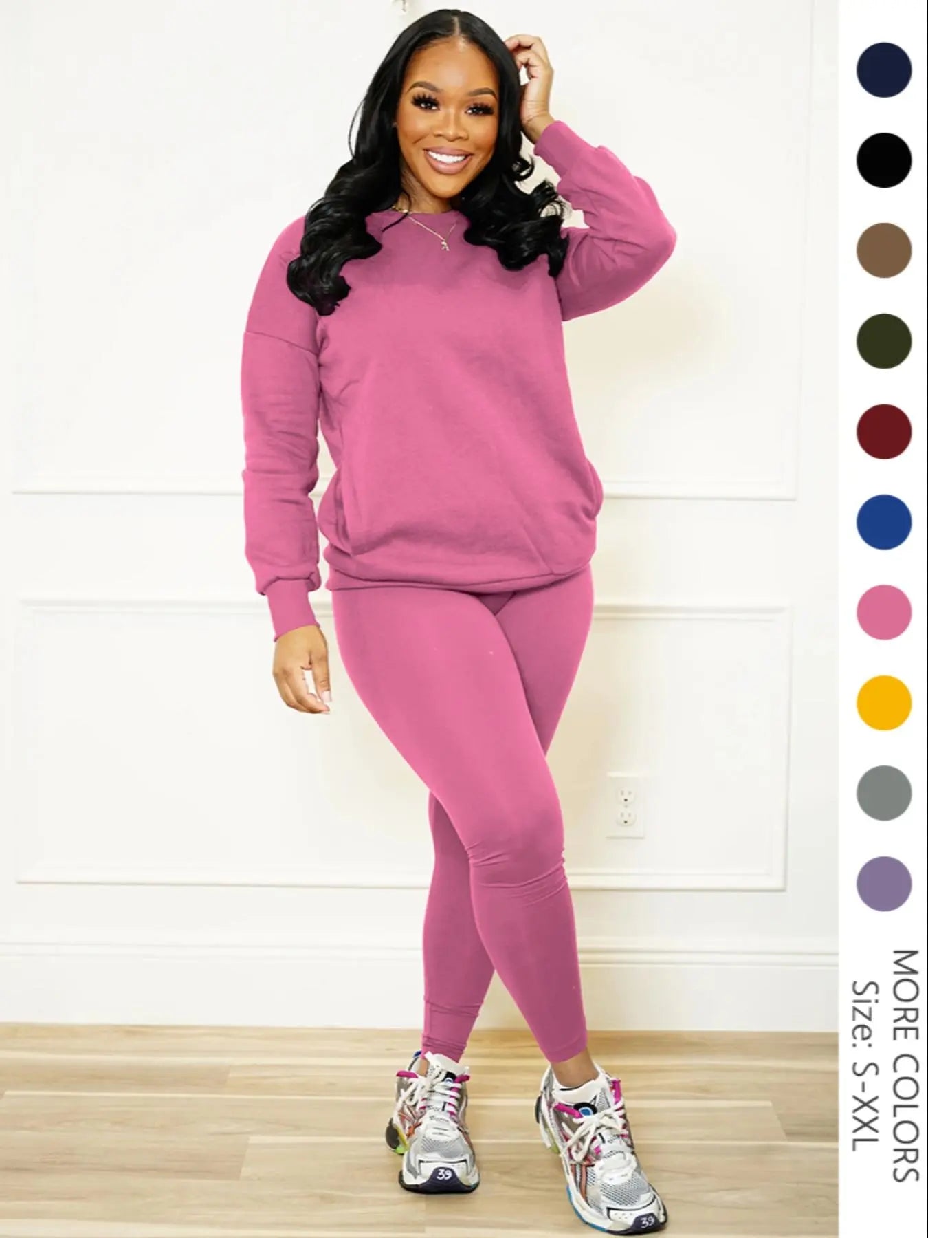 Drop Shoulder Sweatshirt &amp; Elastic Waist Pants Set