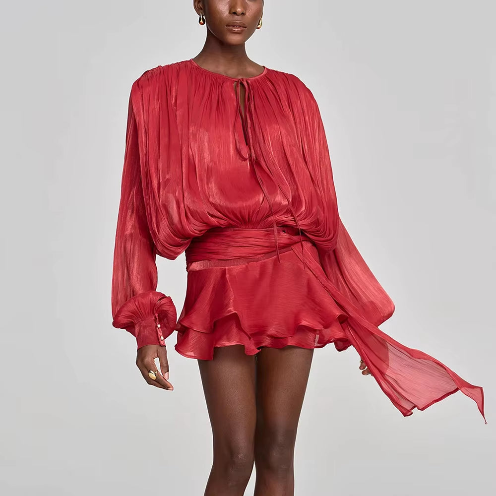 Elegant Splice Lace-Up Dress