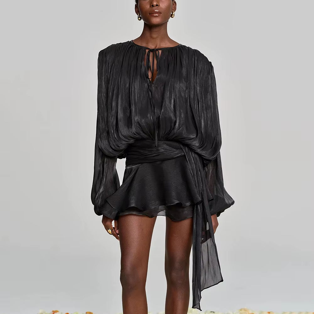Elegant Splice Lace-Up Dress