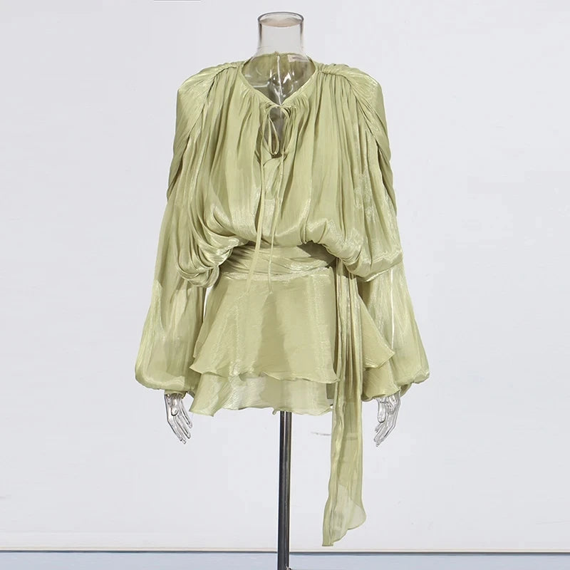 Elegant Splice Lace-Up Dress