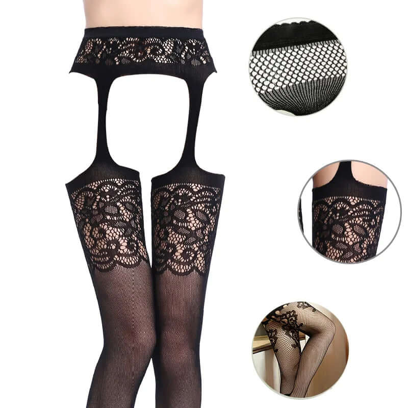 Women’s Black Fishnet Stockings with Garter Belt