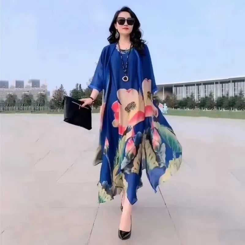Elegant Print Two-Piece Summer Dress Set for Women